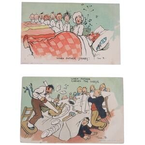 Tom Browne Post Card Set of 2 Davidson Bros England Antique 5.5 x 3.5 in